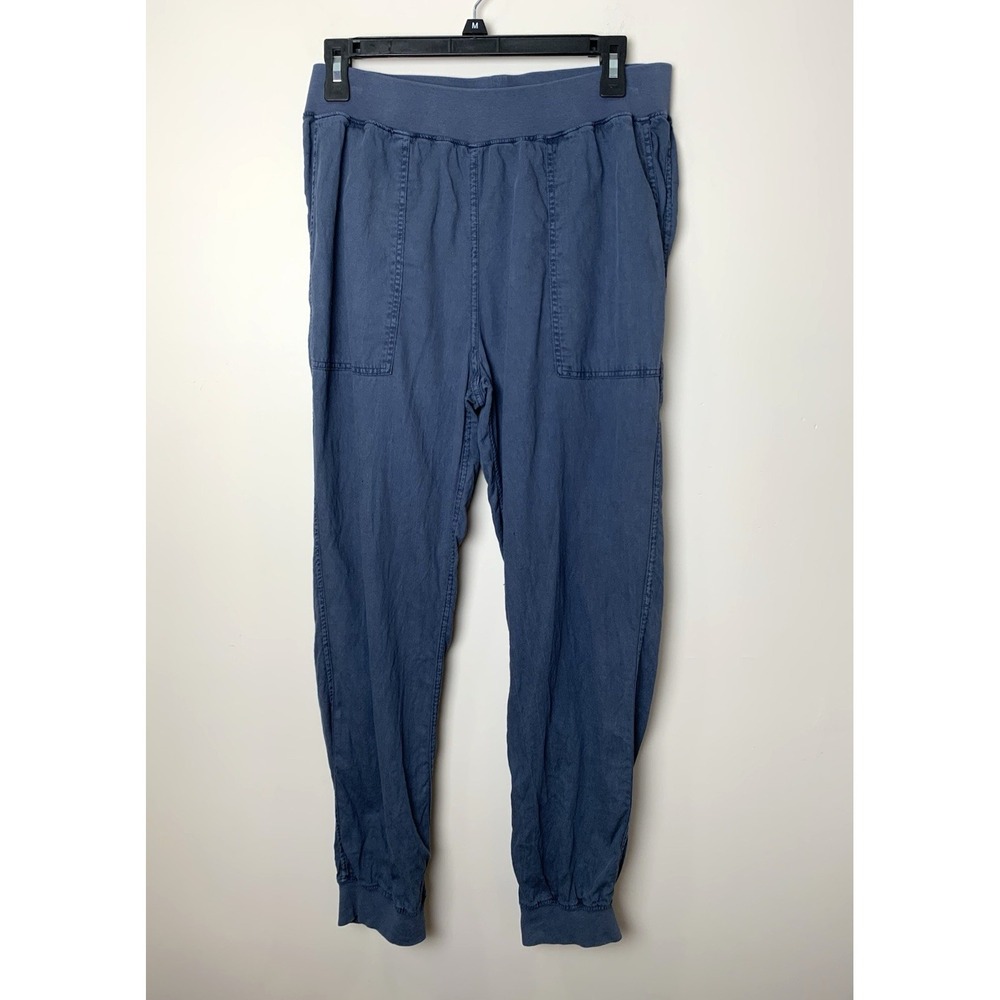 Faherty Arlie Day Joggers Womens Medium Blue Linen Blend Pants Stretch